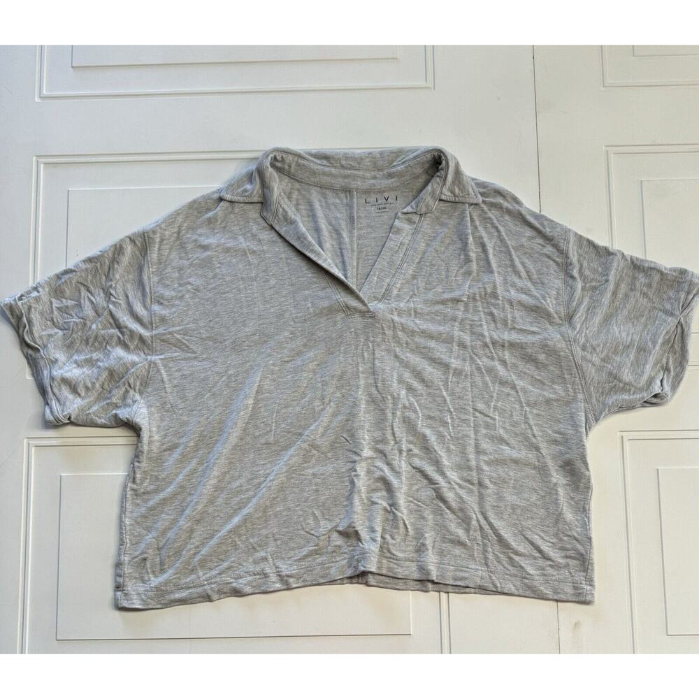 Livi Active Lane Bryant Short Sleeve Crop Top Size 18/20 Collared Gray Grey